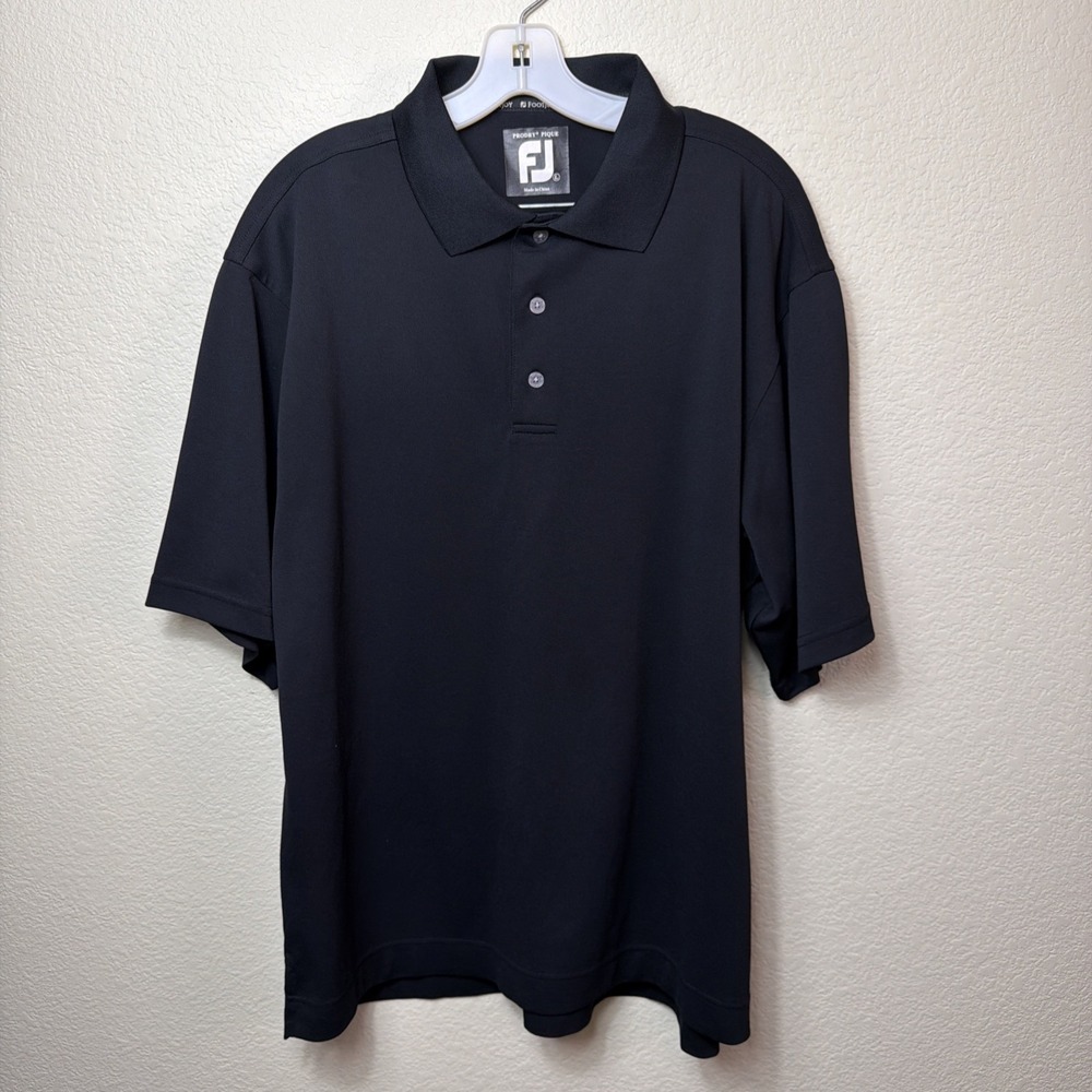 FootJoy Mens Golf Polo Shirt L Black Athletic ProDry Pique Short Sleeve Top Tee